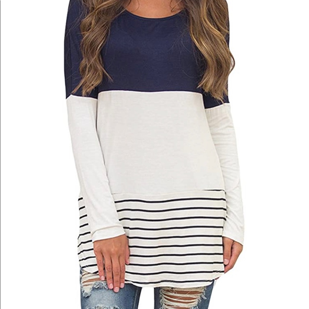 Round Neck Triple Color Block StripeT-shirt